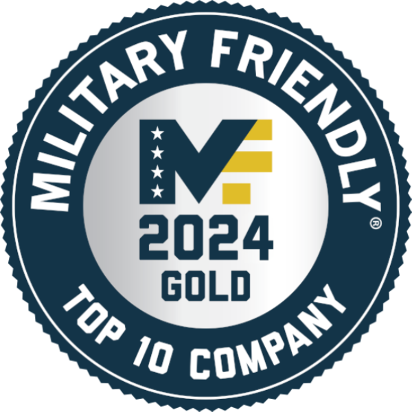 Award for being a 2024 Top 10 Military Friendly Company